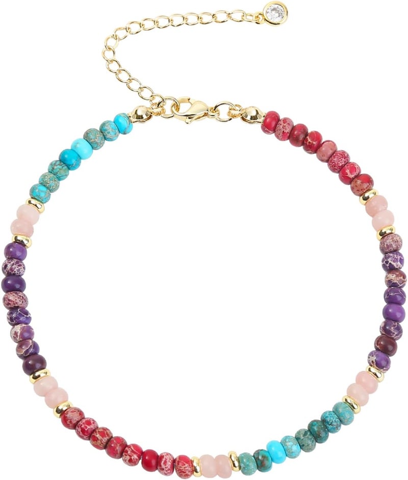 Wremily Natural Stone Beaded Anklets Bracelets for Women Handmade Beaded Anklet Bracelet Waterproof Boho Beads Ankle Bracelet Adjustable Summer Jewelry - Image 1